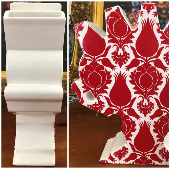 LARGE! Royal Delft Lotte van Laatum 5-Neck Tulipiere Red & White Vase - Picture 3 of 5